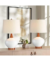 360 Lighting Brice 23" High Small Mid Century Modern Accent Table Lamps Set of 2 Wood Ceramic Living Room