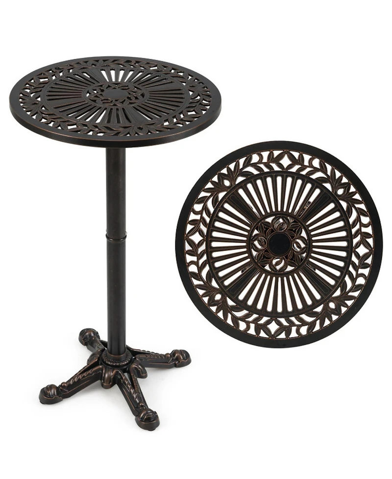 Gouun Cast Aluminum Round Patio Bar Table with Carved Bronze Finish, 41.5 in Tall