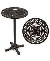 Gouun Cast Aluminum Round Patio Bar Table with Carved Bronze Finish, 41.5 in Tall