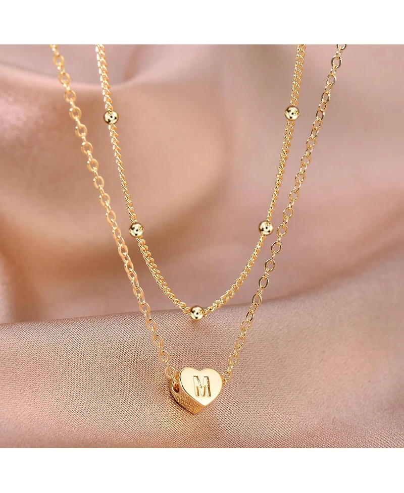 Gnuadz Initial Anklet Women Heart Cz Bead Layered