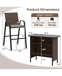Sugift 3 Piece Outdoor Bar Set with Footrest and 2-Tier Shelf