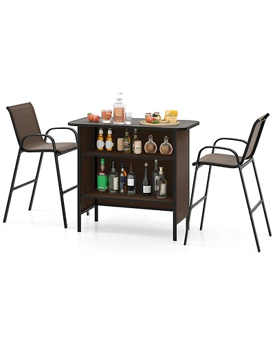 Sugift 3 Piece Outdoor Bar Set with Footrest and 2-Tier Shelf