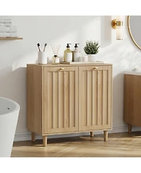 Busdays Laundry Hamper Cabinet with Removable Inner Basket Sloped Lid Concealed Laundry Storage Freestanding Bathroom Organizer