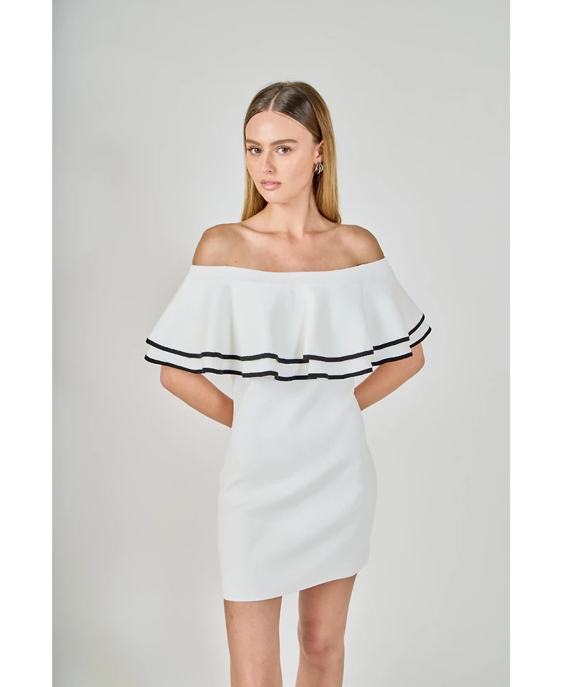 endless rose Women's Off Shoulder Ruffle Mini Dress