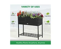 Pe Rattan Outdoor Raised Flower Garden Planter Bed w/ Shelf