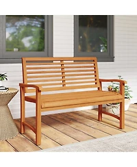 Gymax Teak Wood Outdoor Garden Bench 800 lbs Capacity Slatted Backrest Seat Armrests