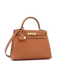 Pre-Owned HERMES Kelly 28 Handbag Brown Epsom with Gold Hardware