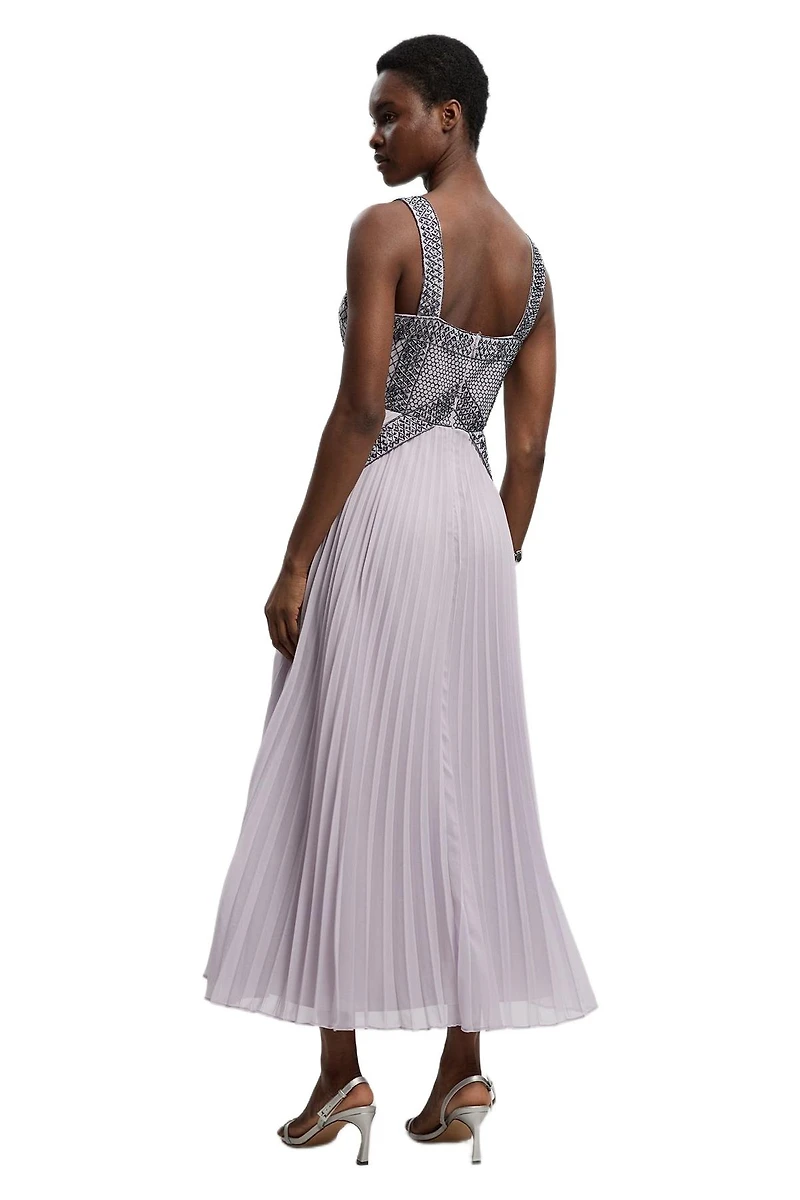 Karen Millen Women's Embellished Pleated Woven Midi Dress