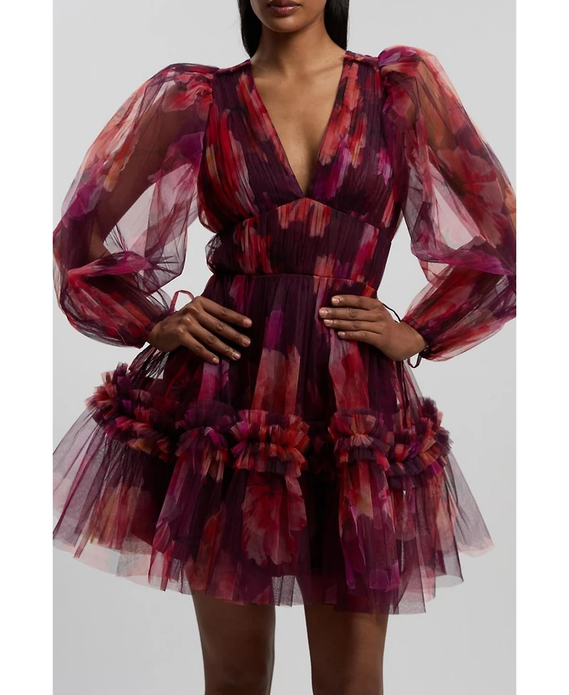 Karen Millen Women's Tulle Balloon Sleeve Mini Dress