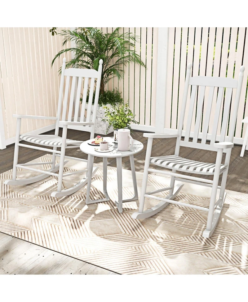 Gouun Outdoor High-Back Acacia Wood Rocking Chair with Solid Rocking Base and Slatted Seat