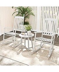 Gouun Outdoor High-Back Acacia Wood Rocking Chair with Solid Rocking Base and Slatted Seat