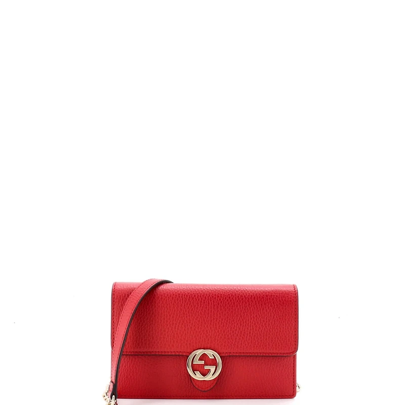 Pre-Owned Gucci Interlocking Wallet on Chain Leather