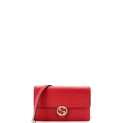 Pre-Owned Gucci Interlocking Wallet on Chain Leather