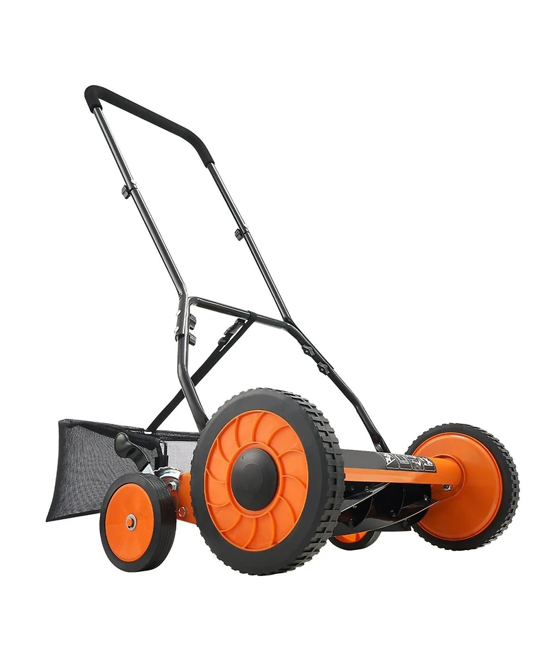 Mecale 18inch Push Reel Lawn Mower, 5-Blade Manual Mower, Adjustable Cutting Height, Includes Grass Catcher Bag
