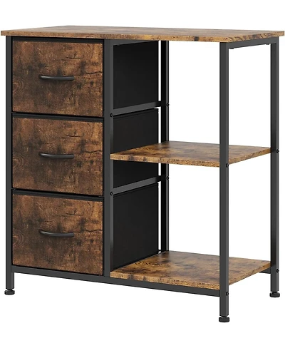 gaomon 3-Drawer Filing Cabinet with Open Shelves and Rolling Printer Rack, Iron Pipe and Mdf Construction, Fabric Horizontal File Cabinet