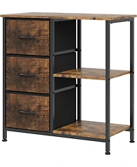 gaomon 3-Drawer Filing Cabinet with Open Shelves and Rolling Printer Rack, Iron Pipe and Mdf Construction, Fabric Horizontal File Cabinet