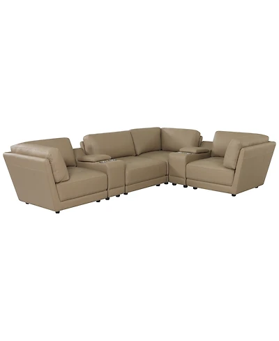 Versa 6-Pc. L-Shape Leather Sectional with 2 Consoles