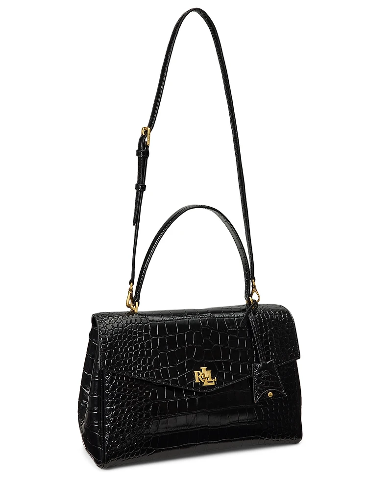 Lauren Ralph Farrah Soft Embossed Medium Leather Satchel Handbag