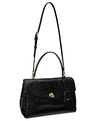 Lauren Ralph Farrah Soft Embossed Medium Leather Satchel Handbag