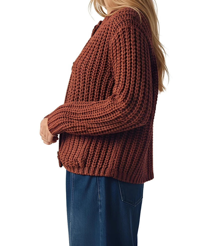 Modenaire Women's Chunky Ribbed Cardigan with Buttons