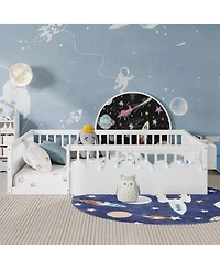 Rainsken Size Montessori Floor Bed with Storage Shelf and Light, No Slats Included