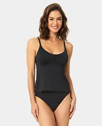 CeCe Women's Covered-Button Over-The-Shoulder Tankini Top