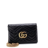 Pre-Owned Gucci Mini Gg Marmont Chain Wallet Matelasse Leather