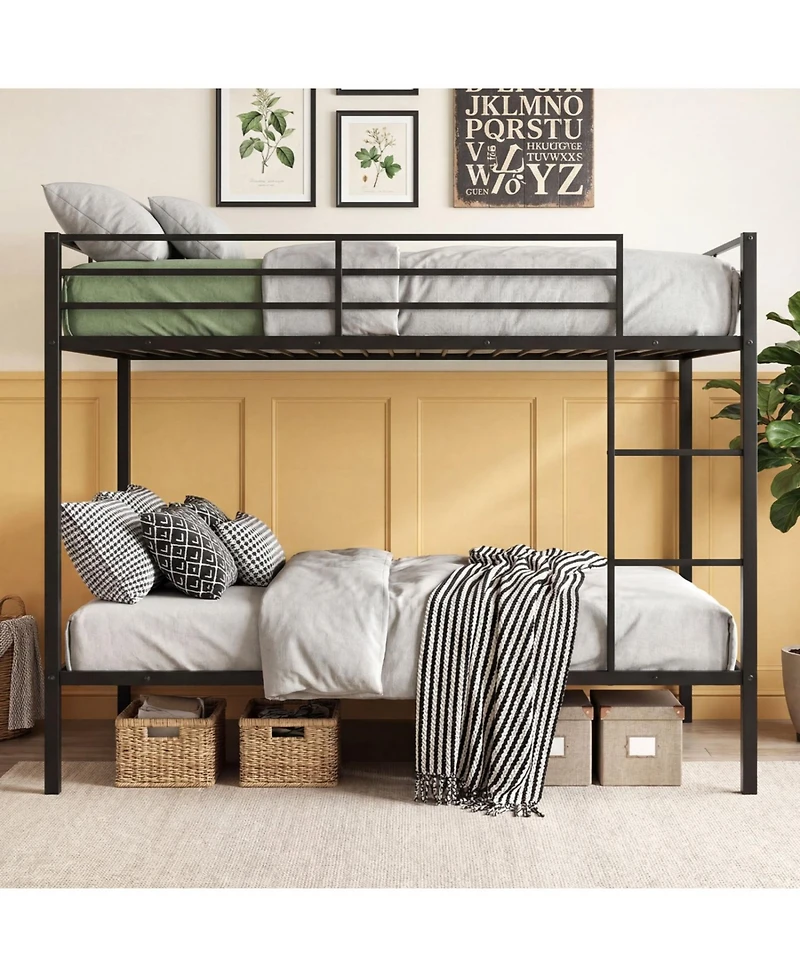 Slickblue Full Over Metal Bunk Bed Frame with Full-Length Guardrails