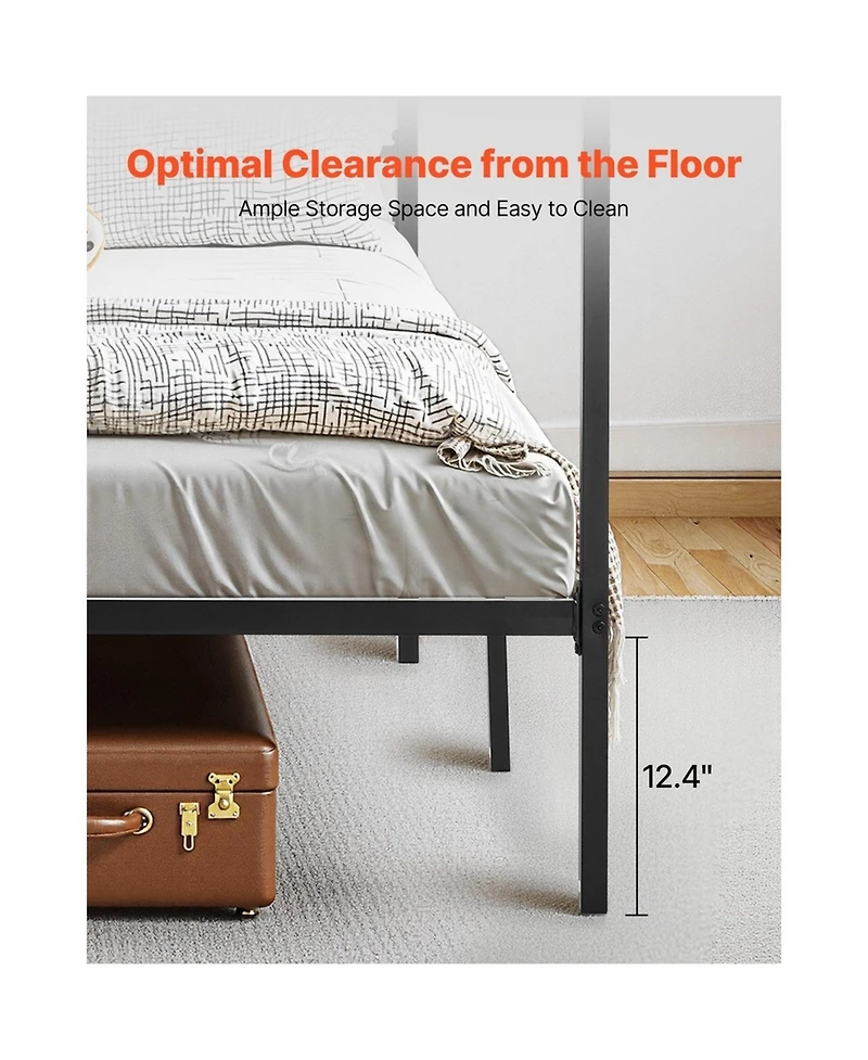 Sugift King Canopy Bed Frame Metal Four Poster Heavy Duty with Steel Slats
