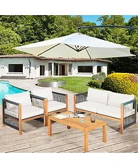 Costway 4 Pcs Wood Outdoor Patio Furniture Set with Cushions Cushion Cover Sets