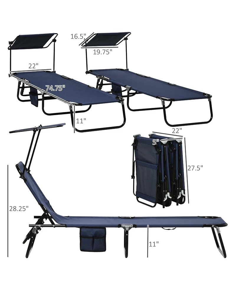 ECHTPeak Folding Chaise Lounge Pool Chairs, Outdoor Sun Tanning Chairs with Canopy Shade, Reclining Back, Steel Frame and Side Pocket