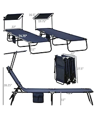 ECHTPeak Folding Chaise Lounge Pool Chairs, Outdoor Sun Tanning Chairs with Canopy Shade, Reclining Back, Steel Frame and Side Pocket