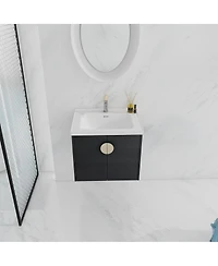 Sillysis Wall Mounted Bathroom Vanity with Ceramic Sink, Chestnut Plywood Cabinet