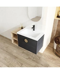 Sillysis Wall Mounted Bathroom Vanity with Ceramic Sink, Black Chestnut Plywood Cabinet