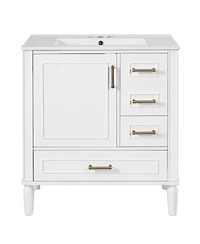 Sillysis Bathroom Vanity with Ceramic Sink, Solid Wood Frame, 3 Drawers and Soft Close Door, Modern Storage Cabinet