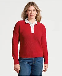 Lands' End Women's Drifter Rugby with Woven Collar Sweater