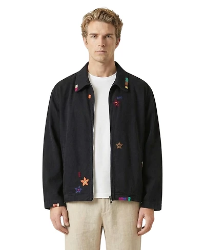 Modenaire Men's Embroidered Contrast-Trim Zip-Front Jacket
