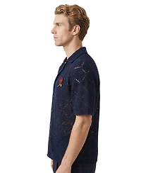 Modenaire Men's Open-Knit Short-Sleeve Embroidered Shirt