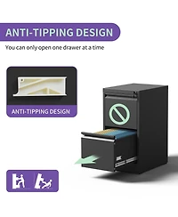 Rainsken Vertical Metal File Cabinet - 2 Drawer Office Storage Filing with Lock for A4 Legal/Letter