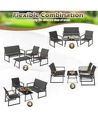 Costway 8 Pcs Patio Furniture Setwith Padded Fabric Seat & Wood-Plastic Armrests Table