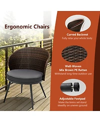 Costway 3PCS Patio Rattan Bistro Furniture Set Cushioned Chair Table Garden