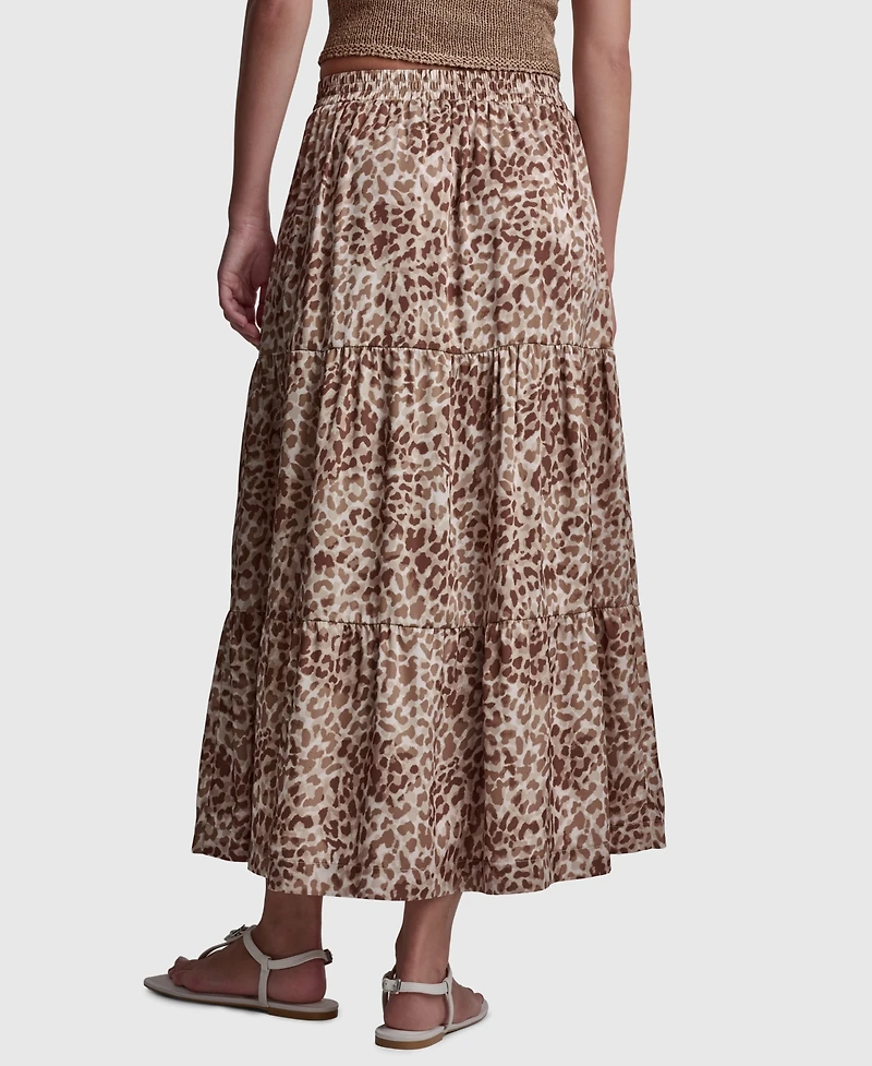 Dkny Jeans Women's Printed Elastic Waist Tiered Satin Skirt