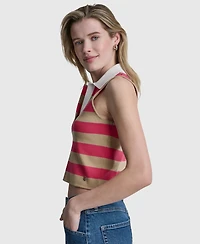 Dkny Jeans Women's Striped Sleeveless Polo Sweater