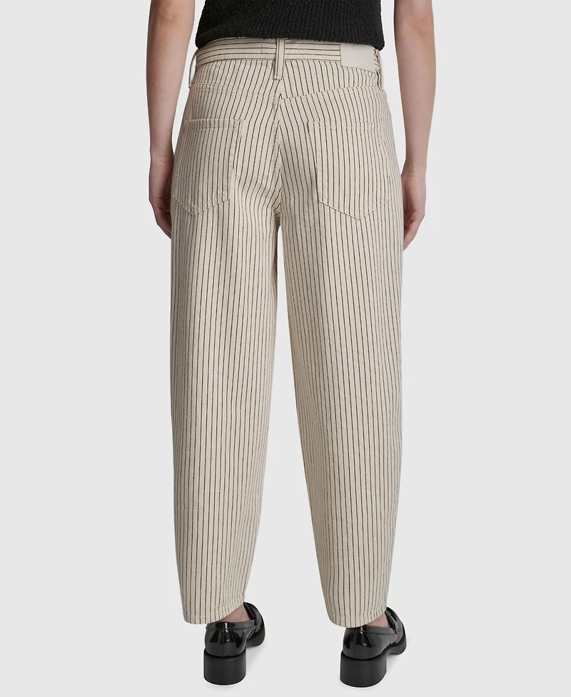 Dkny Jeans Women's Mid-Rise Striped Baby Barrel-Leg