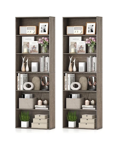 Gymax 2PCS 6-Tier Bookshelf w/Open Shelves Anti-Tipping Kits for Living Room Bedroom