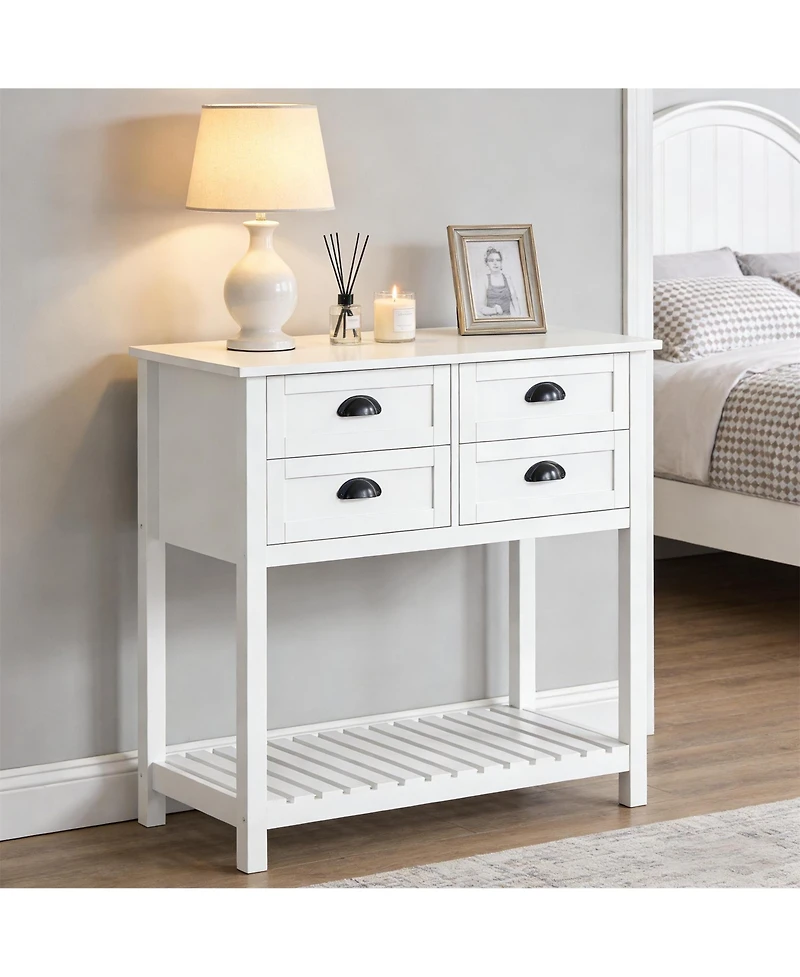 Clihome 31.5" H Storage Cabinet with 4 Drawers, White Mdf Entryway Organizer Coffee Bar