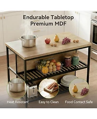 Tribesigns 55-Inch Kitchen Island Table with Storage, 3-Tier Stationary Center Island Table with Metal Base, Farmhouse Rustic Kitchen Island