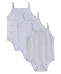 MeMoi Baby 3 Pack Cotton / Modal Bodysuits - Petite Leaves, Stripes, Solid