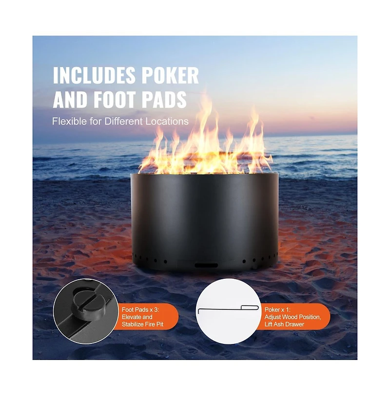 Sugift Smokeless Fire Pit Stove 28 inch Round Wood Burning Outdoor Stainless Steel