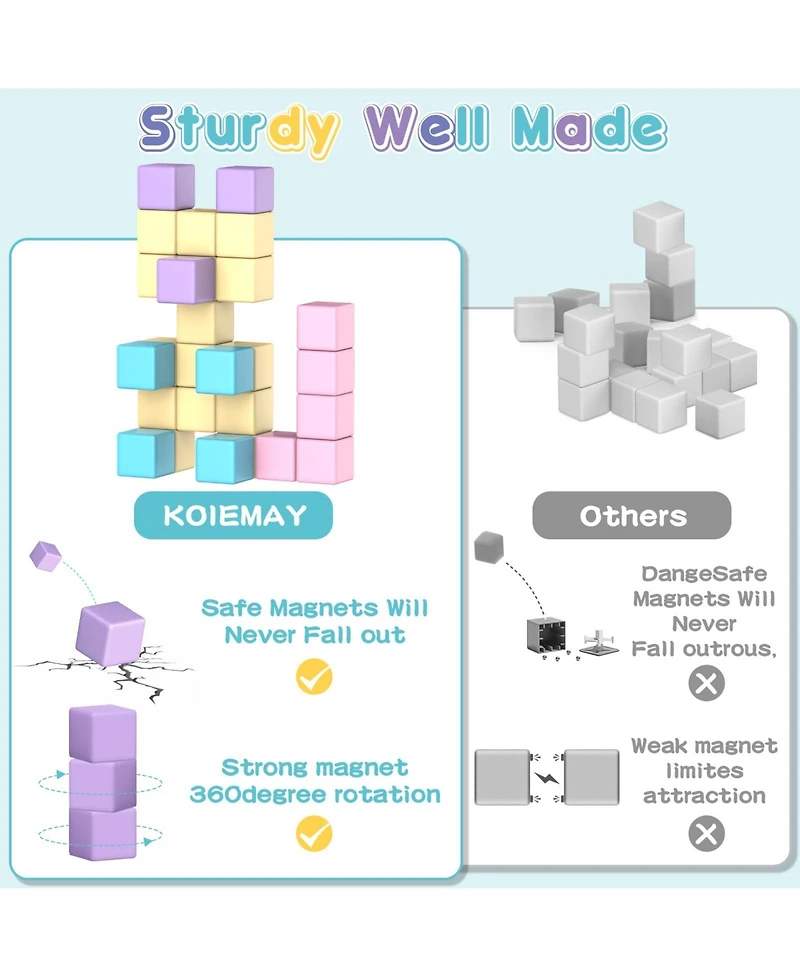 Gnuadz 56 Pieces 1.22 inch Magnetic Blocks Building Montessori Sensory Toys Kids Gifts